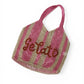 Pink/Sandfarbene Bast-Tasche mit Schriftzug "Gelato"