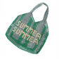 Grün/Blaue Bast-Tasche mit sandfarbenem Schriftzug "summer"