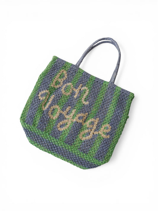 Blau-grün gestreifte Bast-Tasche „Bon Voyage“ von The Jacksons