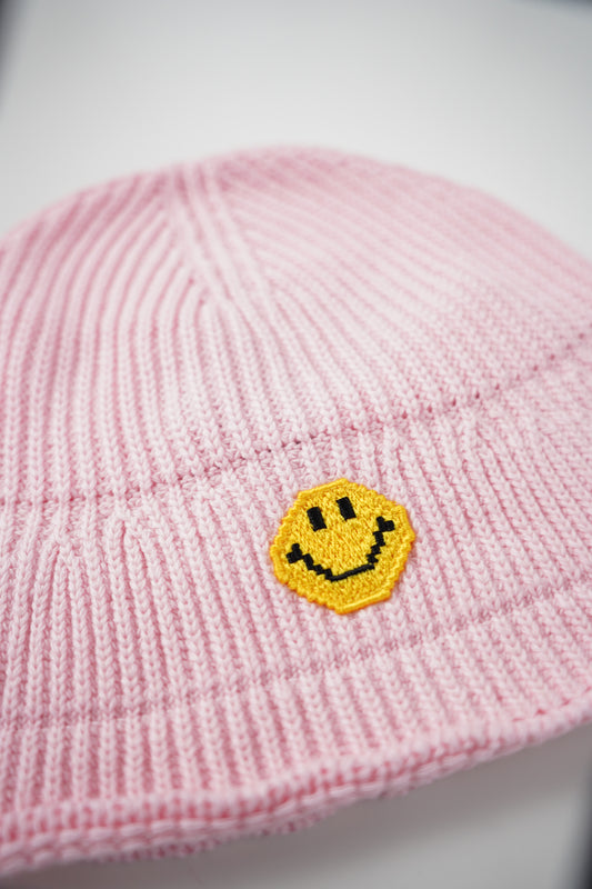 Rosafarbener Strick-Buckethat mit Smiley von Joshua*s – Ansicht 2