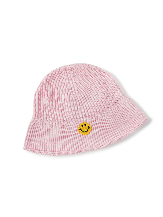 Rosafarbener Strick-Buckethat mit Smiley von Joshua*s