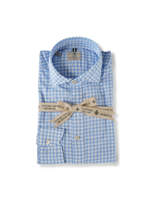 Hellblau/Weiß kariertes Hemd Luxury Vintage von Borrelli