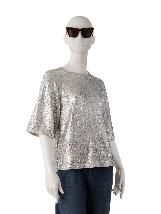 Silberfarbenes Pailletten-Shirt von Essentiel Antwerp