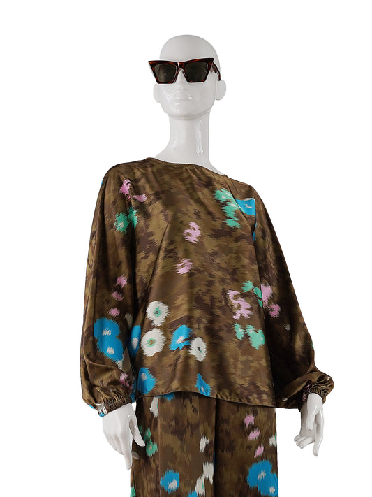 Khakifarbene gemusterte Bluse von Essentiel Antwerp – Ansicht 3
