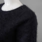 Schwarzer, gebrushter Cashmere Pullover