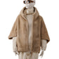 Sandfarbene Fake-Fur Jacke mit Kapuze