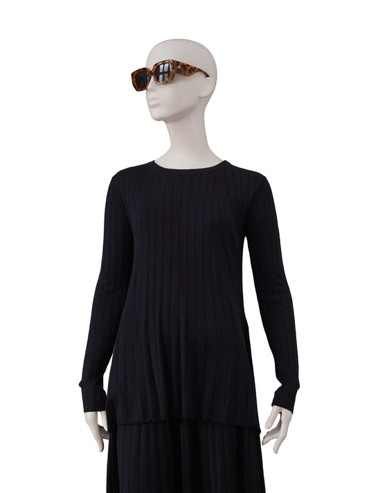 Dunkelblaues plissiertes Strick-Shirt von Sminfinity