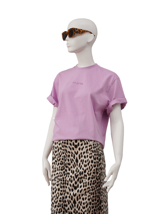 Fliederfarbenes Oversize-T-Shirt mit Rückenprint von Oh April