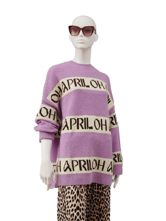 Creme/Fliederfarbener Oversize-Pullover mit Schriftzug von Oh April