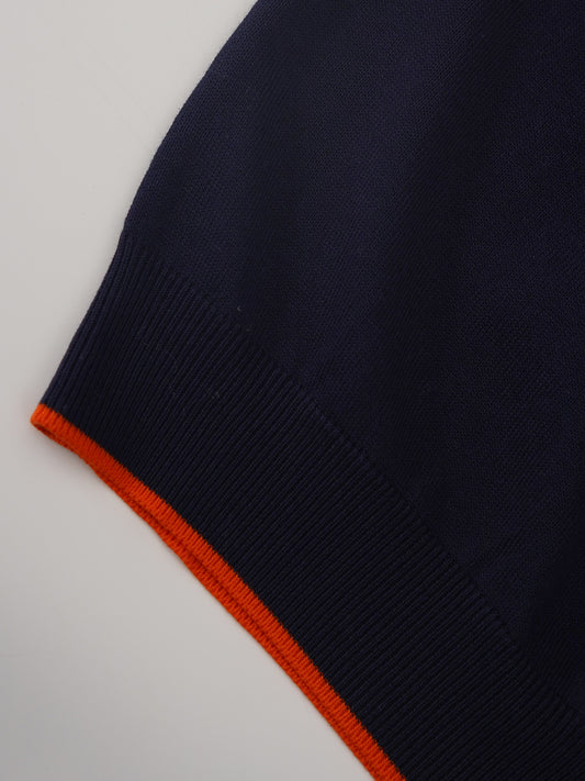Dunkelblaues Strickpolo mit orangefarbenem Detail von Bruno Manetti – Ansicht 3