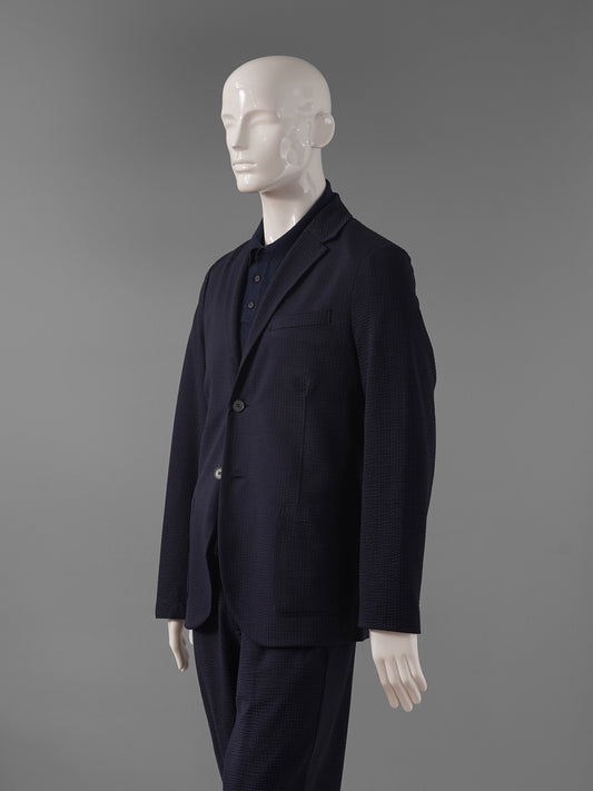 Dunkelblauer Seersucker-Blazer von Harris Wharf London – Ansicht 4
