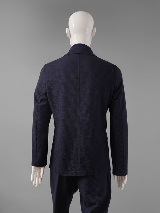 Dunkelblauer Seersucker-Blazer von Harris Wharf London – Ansicht 6