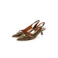 Khaki patent sling pumps