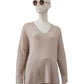 Sand-colored cashmere V-neck
