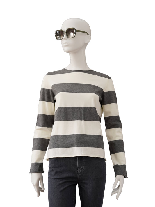 Grau-cremefarbenes Longsleeve mit Knopf-Details von Semicouture