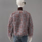 Blau/Rostbrauner, gemusterter Blazer mit Fransen