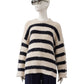 Creme/Dunkelblauer gestreifter Pullover mit Knopf-Details