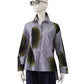 Blue/white striped blouse with green feather print