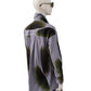 Blue/white striped blouse with green feather print
