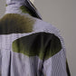 Blue/white striped blouse with green feather print