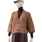 Camelfarbene, grob gestrickte Strickjacke