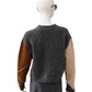 Dunkelgrauer V-Neck mit braun/sandfarbenen Details
