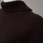 Dunkelbrauner Cashmere-Rollkragenpullover mit Lurexfäden