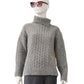 Grau/Cremefarbener Rollkragenpullover mit Zopfmuster