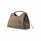 Taupefarbene Velour-Tasche mit Kroko-Prägung