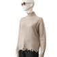 Steinfarbener, gerippter Used-Turtleneck aus Wolle und Cashmere