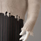 Steinfarbener, gerippter Used-Turtleneck aus Wolle und Cashmere