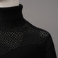 Schwarzer, perforierter Rollkragenpullover