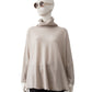Steinfarbener Cashmere-Poncho mit Fransen