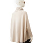 Steinfarbener Cashmere-Poncho mit Fransen