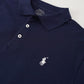 Dark blue stretch long-sleeved polo "Custom Slim Fit"