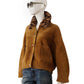 Cognacfarbene Fake-Fur Jacke mit abknöpfbarem Leo-Kragen