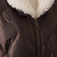 Dunkelbraune Oversize-Steppjacke mit Fake-Fur Kragen