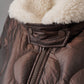 Dunkelbraune Oversize-Steppjacke mit Fake-Fur Kragen