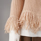 Sandfarbene Strickjacke mit Fransen aus Cashmere und Cotton