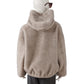 Beige/Graue Fake-Fur Jacke mit Kapuze