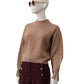 Camelfarbener Pullover mit Ärmel-Schlitz