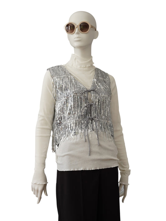 Silberfarbene Pailletten-Weste von Copenhagen Muse