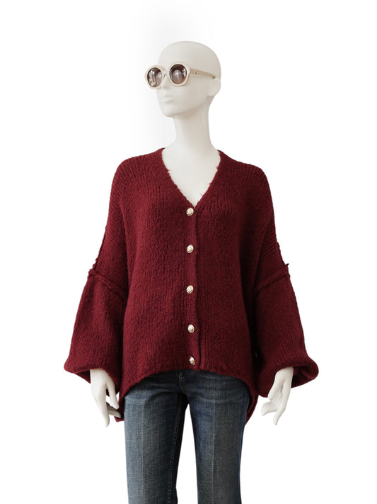 Bordeauxfarbene Oversize-Strickjacke von Vanity Square