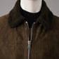 Schlammfarbene Velour-Lederjacke mit Shearling-Kragen