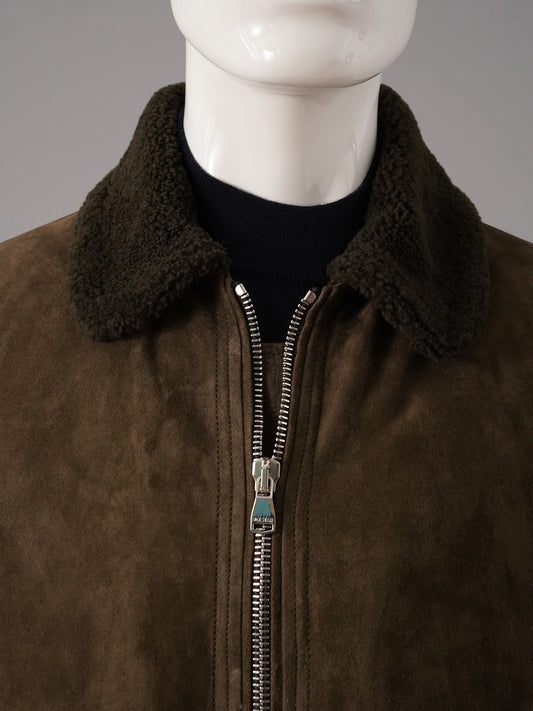 Schlammfarbene Velours-Lederjacke mit Shearling-Kragen von Valstar – Ansicht 5