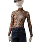 Netz-Rollkragenshirt im Leo-Print