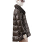 Dunkelgraue Daunenjacke mit Fake-Fur Kragen