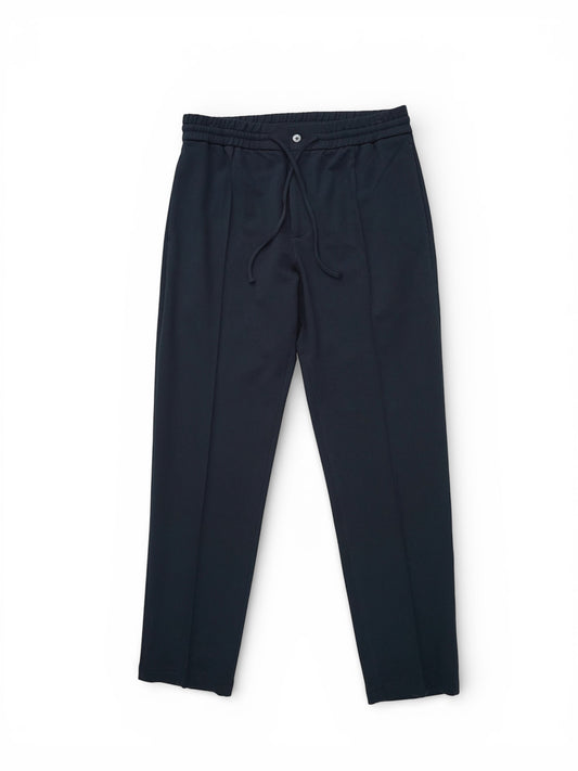 Dunkelblaue Jersey-Hose mit Bügelfalte von Stefan Brandt