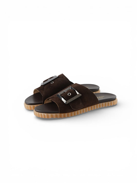 Dunkelbraune Velours-Pantolette von Voile Blanche