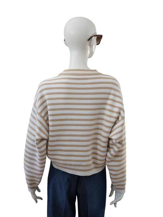 Weiß-sandfarben gestreifter Pullover von SoSue – Ansicht 3